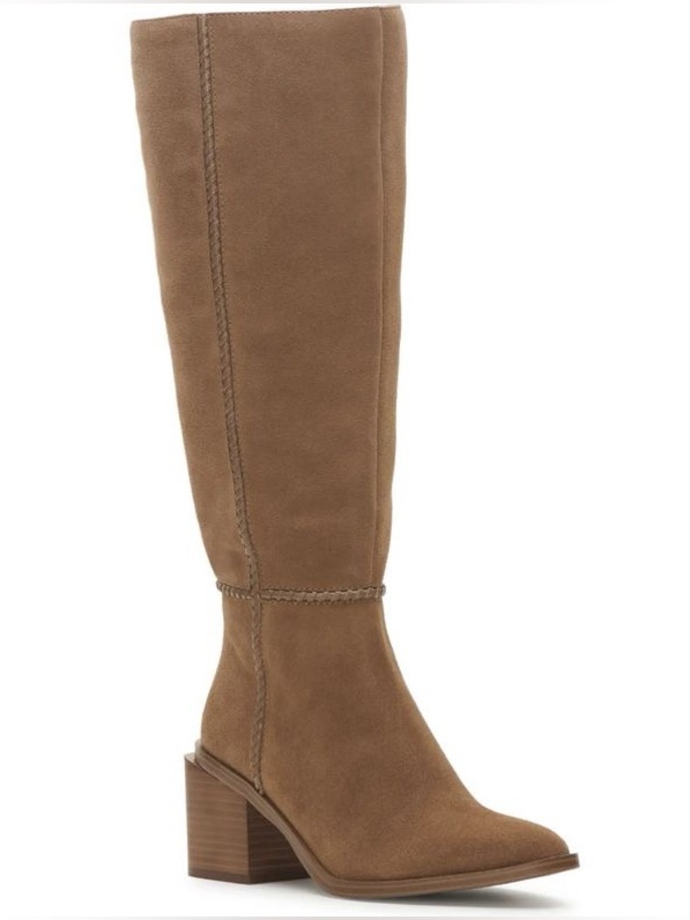 New! VINCE CAMUTO Tan Whipstitch Suede Block Heel KALEECA Knee High Boots Sz 9